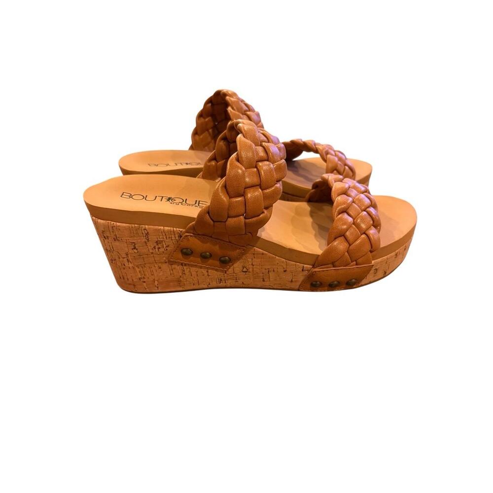 Boutique By Corkys Sandal Womens 9 Brown Wedge Braided Strap Cork Sole Boho Chic